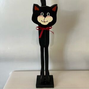 Vintage Hand Painted Wood Black Cat Door Stop